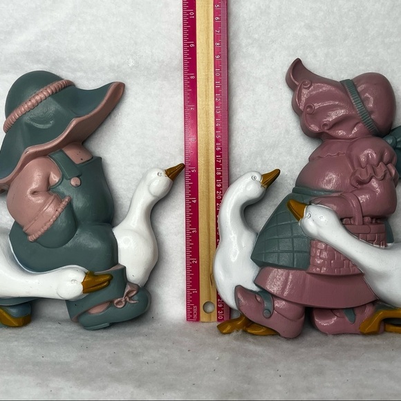 Burwood Vintage‎ 1988 Boy & Girl with Geese Wall Plaque Set Home Decor Patio - Picture 10 of 11